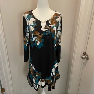 JM Collection Floral Print 3/4 Sleeve Embellished Shift Mini Dress Women’s Sz. M